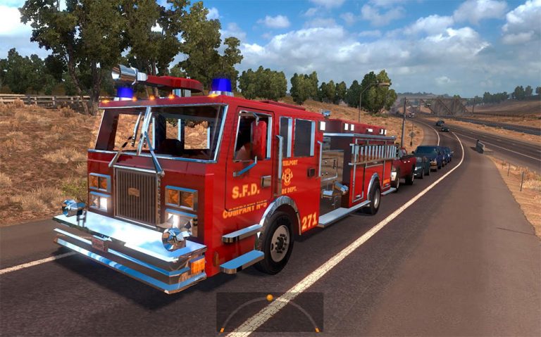 Two fire trucks in traffic (with siren and flashing lights) for ATS 1.4