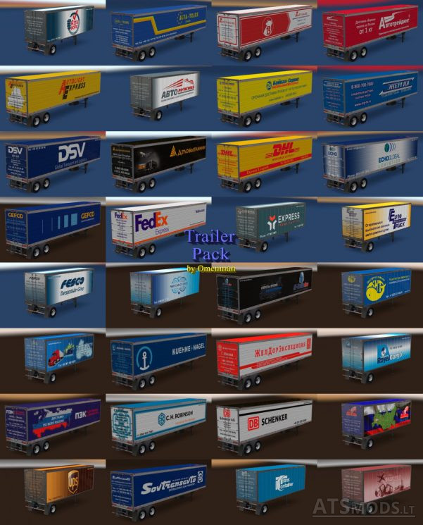 Big pack SCS trailers with skins from Omenman Trailer Pack by Omenman 12.0