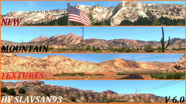 This mod replaces textures for mountains and terrain around the map of ATS New Mountain Textures v 6.0