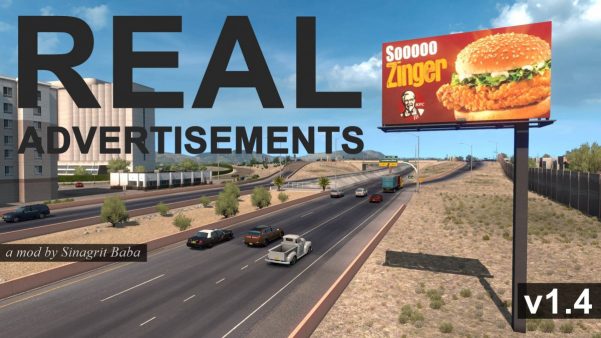 American Truck Simulator Real Advertisements mod has been updated to version  Real Advertisements v 1.4