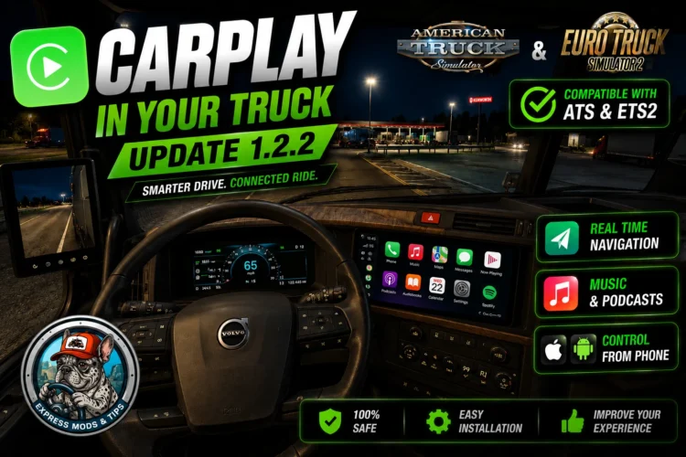 CarPlay Mod ¡NEW UPDATE 1.2.2✅! – GPS, Spotify, YouTube & Phone Control | ETS2 + ATS 1.60