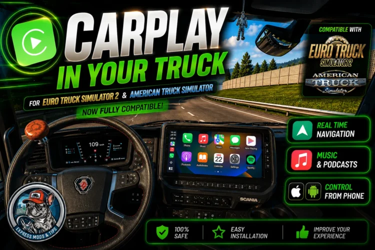 CarPlay Mod v1.2 – GPS, Spotify, YouTube & Phone Control | ETS2 + ATS 1.60
