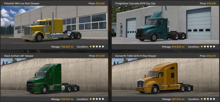 Realistic used truck dealer for ATS 1.60+, 1.61