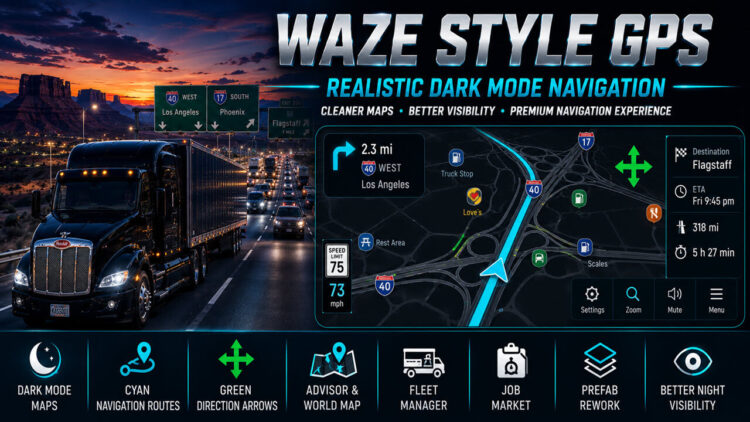 ATS Waze Style GPS Navigation Colors Realistic Dark Mode V2.6