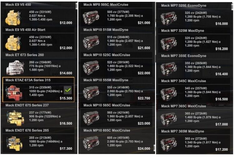 Mack engines pack for ATS v 1.4 (1.60 - 1.61)